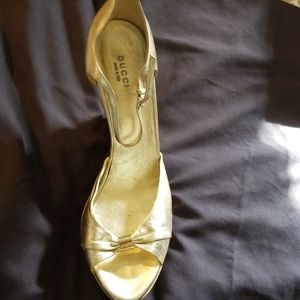 Gold Gucci wedge heels